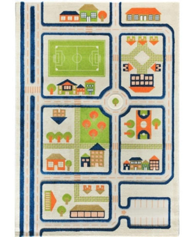 Ivi Traffic 3d Childrens Play Mat & Rug In A Colorful Town Design With Soccer Field, Car Park & Roads -  In Blue