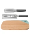 BERGHOFF LEO COLLECTION 3 PIECE KNIFE AND CUTTING BOARD SET, GREY AND GREEN