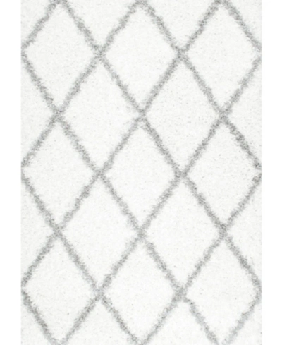 Nuloom Easy Shag Cozy Soft And Plush Diamond Trellis White 3'2" X 5' Area Rug