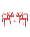 Modway Entangled Dining Set Set Of 4 In Red