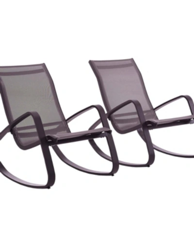 Modway Traveler Rocking Lounge Chair Outdoor Patio Mesh Sling Set Of 2 In Black
