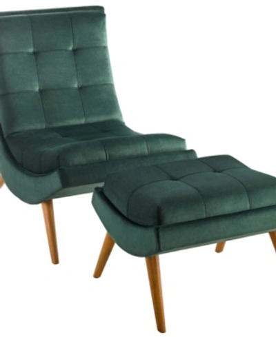 Modway Ramp Upholstered Performance Velvet Lounge Chair And Ottoman Set In Green