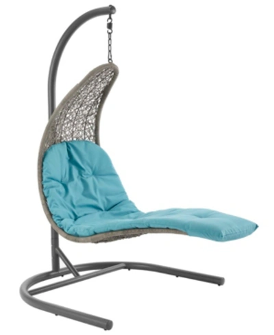 Modway Landscape Hanging Chaise Lounge Outdoor Patio Swing Chair In Turquoise