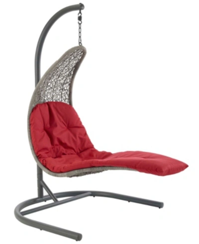 Modway Landscape Hanging Chaise Lounge Outdoor Patio Swing Chair In Red