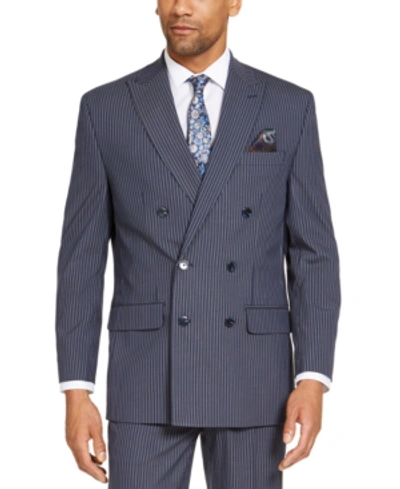 Sean John Men's Classic-fit Blue Pinstripe Double Breasted Suit Separate Jacket