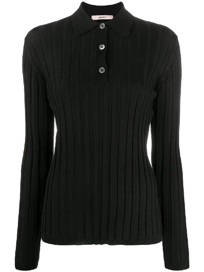 Odeeh Fine Knit Polo Shirt With Stripe Detailing In Black