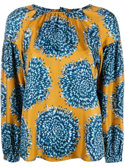 Odeeh Floral Print Silk Blouse In Yellow