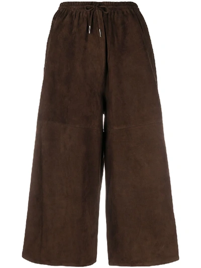 Co Wide Leg Suede Pant In Brown