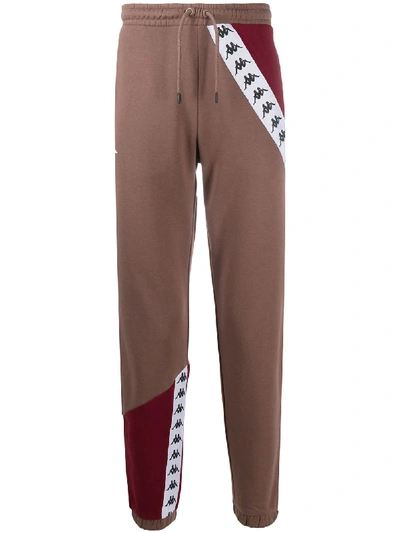 Kappa Logo Stripe Drawstring Track Pants In Brown