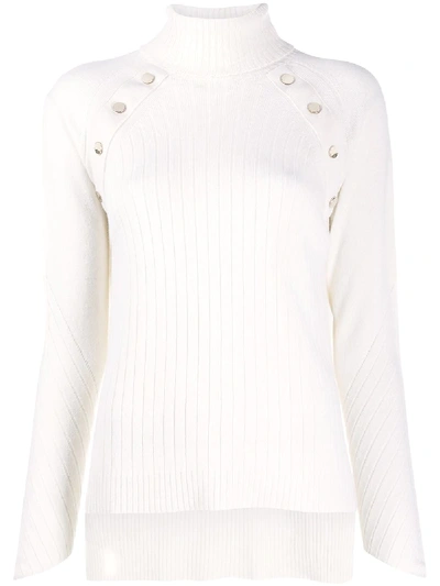 D-exterior Button-embellished Ribbed Jumper In White