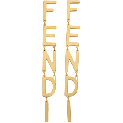 Fendi Lettering Logo Pendant Earrings In Or