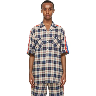 Gucci Blue & Red Check Web Bowling Short Sleeve Shirt In 9038 Bgblur