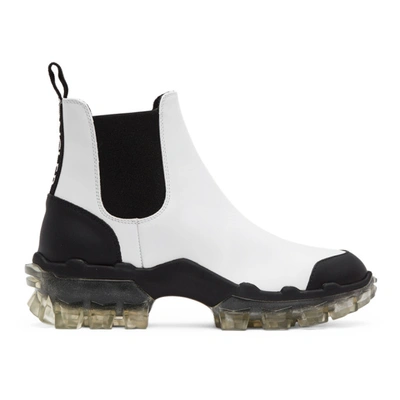 Moncler White Hanya Flat Leather Chelsea Boots In White/black