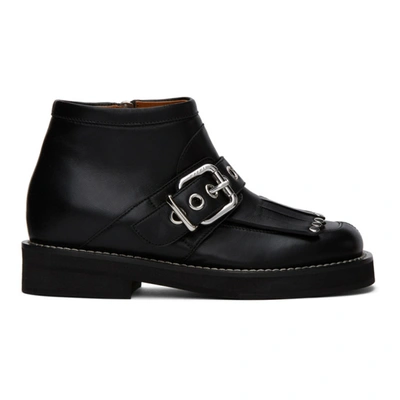 Marni Fringed And Buckled Leather Ankle Boots In Black