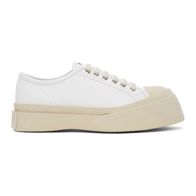 Marni Chunky Faux-shearling Sneakers In 00w01 Lily White