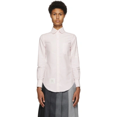 Thom Browne Embroidered Round Collar Button Down Shirt In Pink