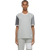 THOM BROWNE GREY CONTRAST SLEEVE RINGER T-SHIRT