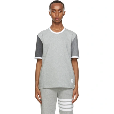 Thom Browne Contrast Sleeve Crewneck Cotton Ringer T-shirt In Grey