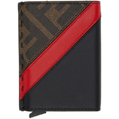 Fendi Brown And Red Forever  Slide Out Card Holder In F19p9 Tobac