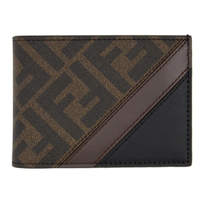 Fendi Ff Monogrammed Leather And Canvas Wallet In Brown