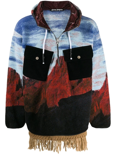 Palm Angels Canyon-print Tassel Half-zip Fleece Jacket In Multi