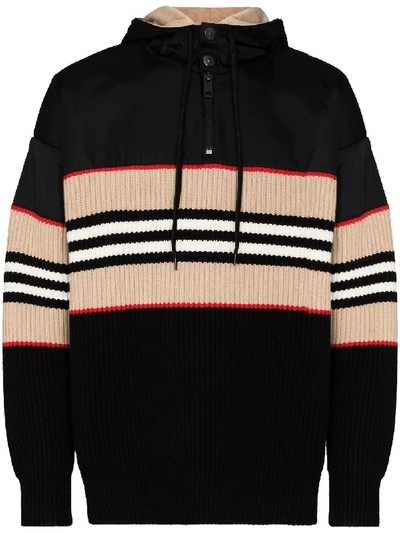 BURBERRY HARBRIDGE ICON STRIPE-PRINT RIBBED-KNIT HOODIE