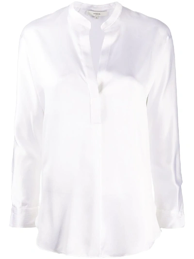 Vince Open Neck Long-sleeved Loose Fit Blouse In Optic White