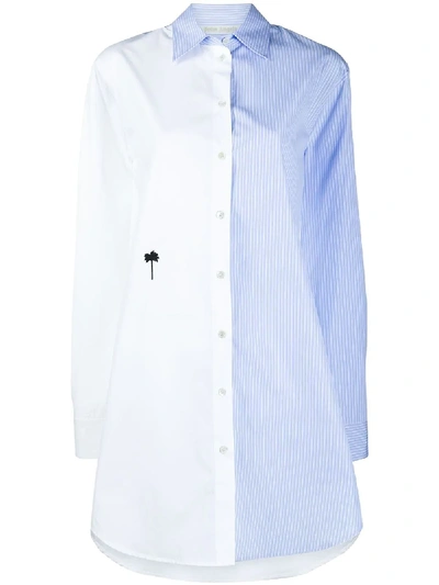 Palm Angels Panelled Pinstripe Cotton Shirt In Blue