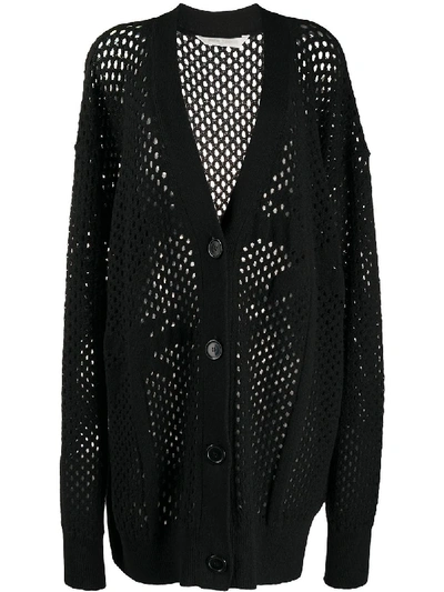 Palm Angels Open-knit Long-length Cardigan In Black