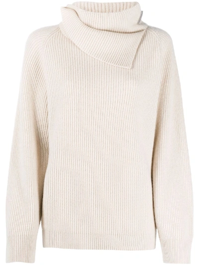 Brunello Cucinelli Cowl Neck Cashmere Jumper In Neutrals