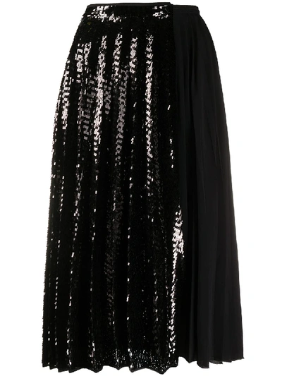 N°21 Sequin Panelled Midi Skirt In Black
