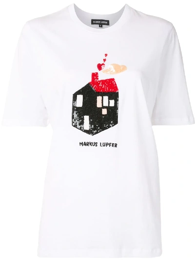 Markus Lupfer Sequinned House Cotton T-shirt In White