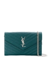 Saint Laurent Monogramme Quilted Leather Wallet On A Chain In Green