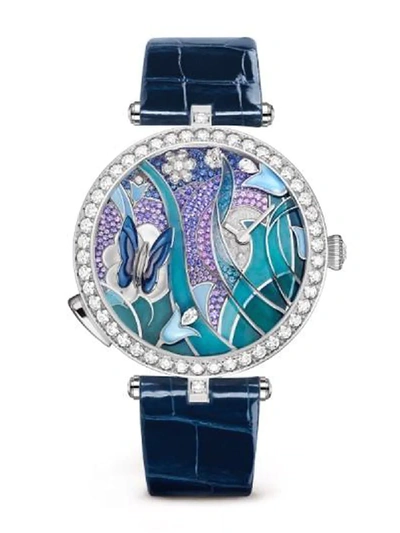 Van Cleef & Arpels 20kt Gold And Diamond Lady Arpels Papillon Automate Watch 40mm In Blue