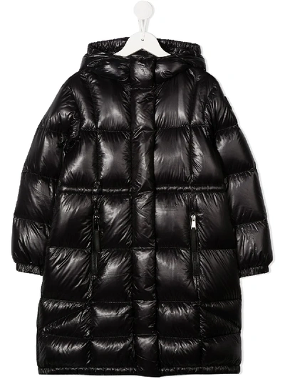 Moncler Teen Hooded Padded Coat In Black