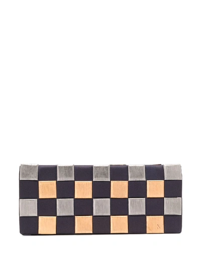 Pre-owned Chanel 2013 Interlaced Check Metal Clutch In Blue