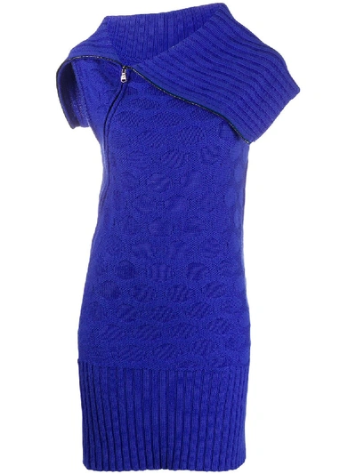 Pre-owned Versace 2000s Patterned Knitted Dress In Blue