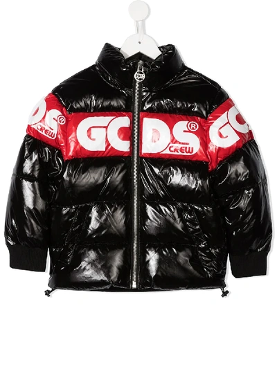 Gcds Kids' Padded Zip-up Jacket In Black