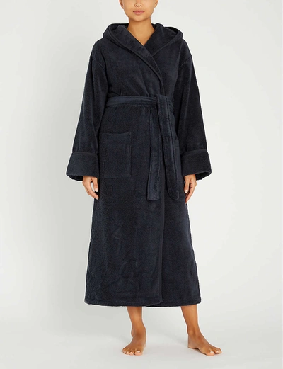 The White Company Hooded Hydrocotton Dressing Gown In Navy
