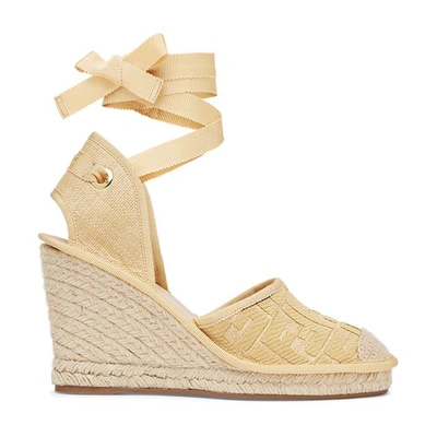 Fendi Ff Logo Ankle-wrap Espadrille Wedge Sandals In Beige