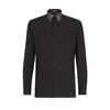 Fendi Cotton Poplin Shirt W/ Logo Silk Collar In Noir