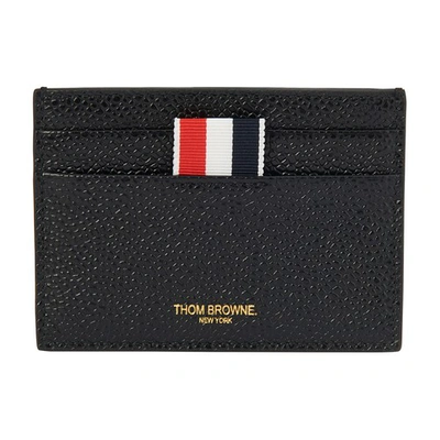 Thom Browne Striped Leather Card Holder In Black