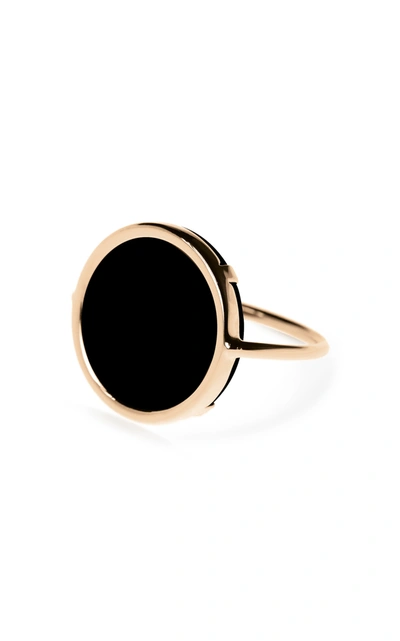 Ginette Ny 18k Rose Gold Black Onyx Disc Ring In Pink Gold