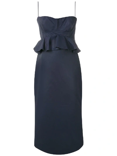 Aluf Ruffed Celle Midi Dress In Blue