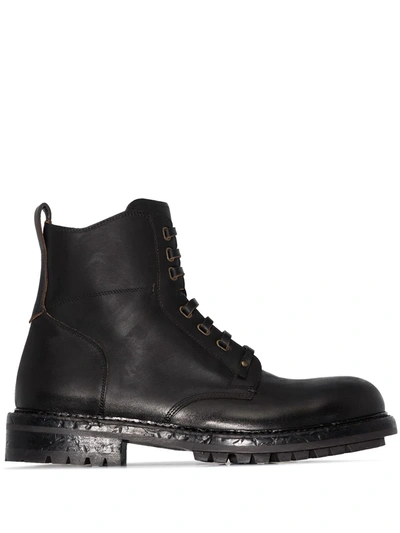 Dolce & Gabbana Leather Combat Ankle Boots In Black