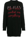 PHILIPP PLEIN LUCKY CHARM PULLOVER CABLE KNIT DRESS