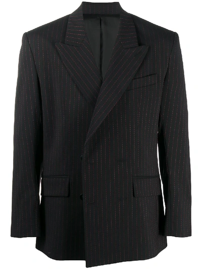 Ernest W Baker Pinstripe Double-breasted Blazer In Black