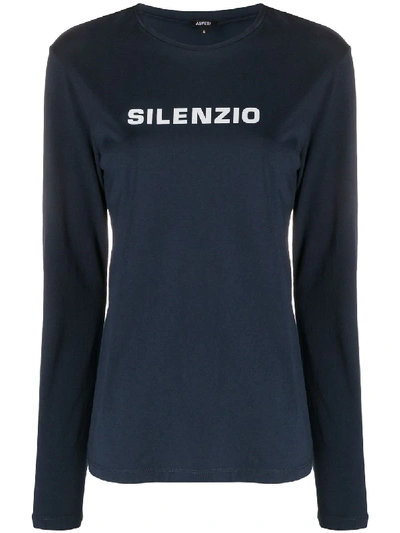 Aspesi Long Sleeved Logo T-shirt In Blue