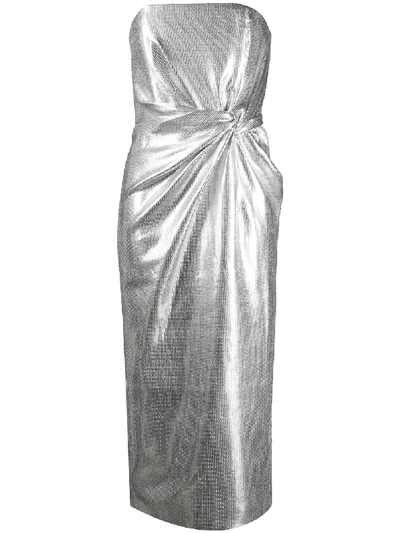 16arlington Himawari Strapless Knotted Sequined Crepe Midi Dress In Silver
