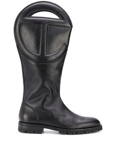 Telfar Logo-embossed Leather Boots In Black
